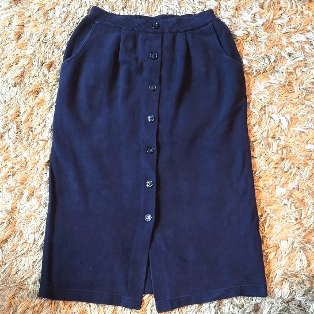 VINTAGE Navy Button-Down Midi Skirt